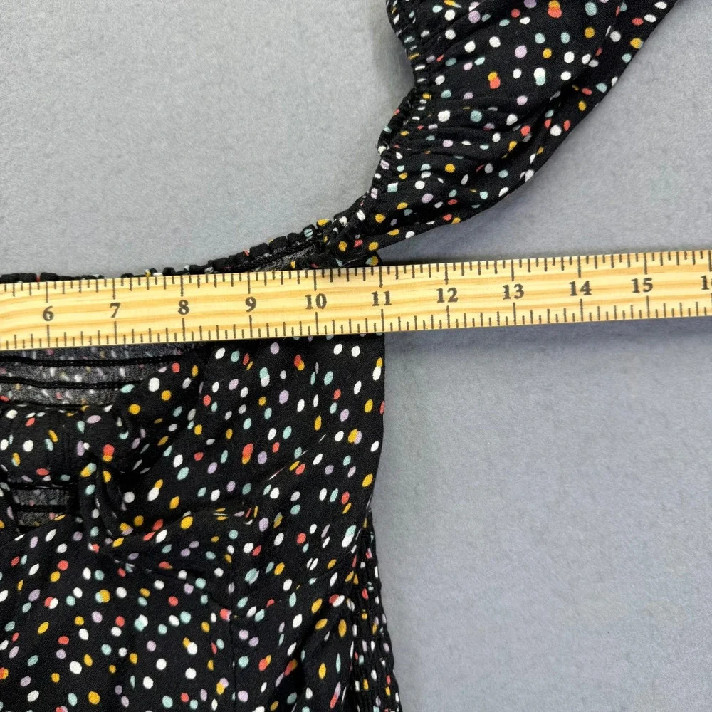 Reformation Emilee Top Black Polka Dot Balloon Sleeve Smocked Crop Blouse XS‎